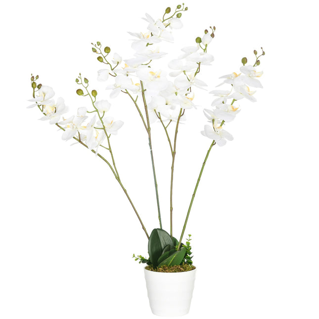 Umělá orchidej v květináči, 75cm – vnitřní dekorace, bílá
