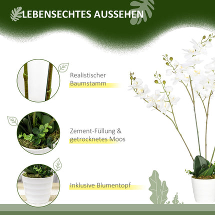 Umělá orchidej v květináči, 75cm – vnitřní dekorace, bílá