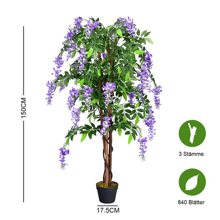Umělá palma, dekorativní umělý strom, 150 cm, fialová