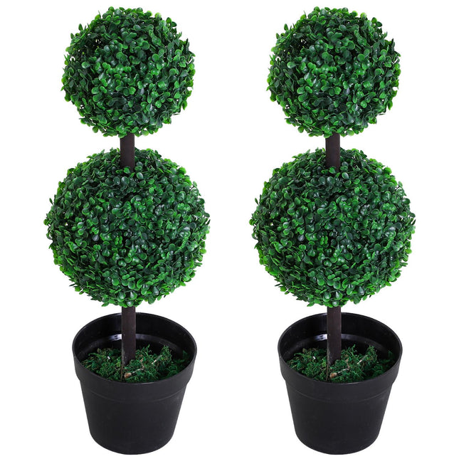 Set of 2 large 67 cm artificial trees with 2 balls
