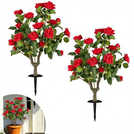 Sada umělých stromků s růžemi, 2 ks, 80 cm, červené hedvábí