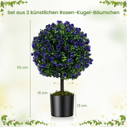 Umělé stromky s růžemi, fialové květy, 55cm, sada 2 ks