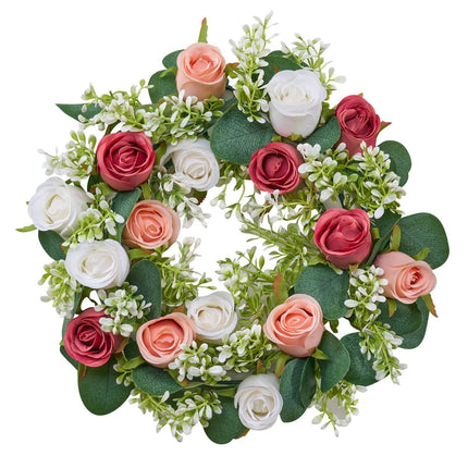 Artificial Rose Wreath Set, 13.4 In, Pink White, 10 Pack