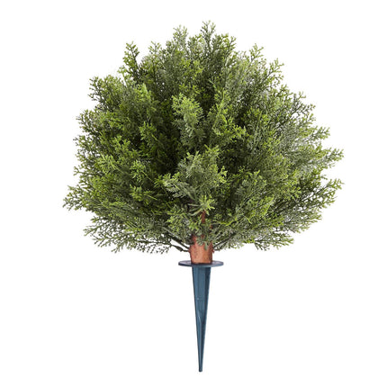 Artificial Topiary Cypress Trees, Set of 2, 16-Inch, Ground Spikes