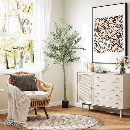 Umělý olivovník, 180 cm, 900 listů, 40 oliv, pevný květináč, dekorativní rostlina, zelená