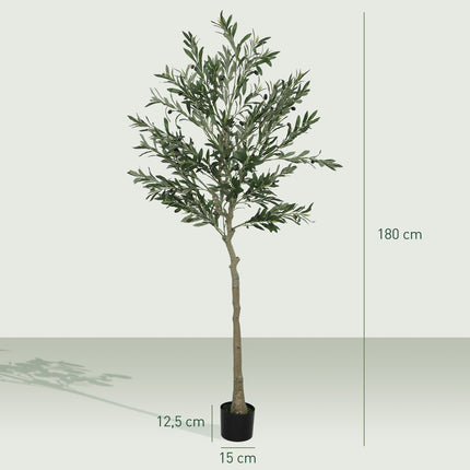 Umělý olivovník, 180 cm, 900 listů, 40 oliv, pevný květináč, dekorativní rostlina, zelená