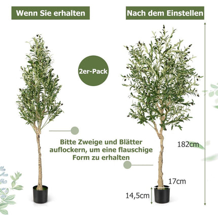 Umělý olivovník s 1296 listy a 72 plody, 182 cm