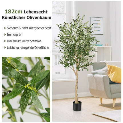 Umělý olivovník s 1296 listy a 72 plody, 182 cm