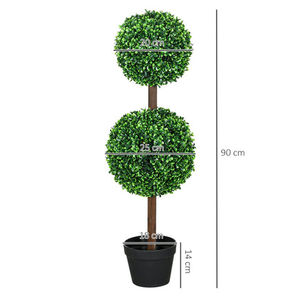 Umělé buxusové stromky, 90 cm, odolné proti UV, sada 2 ks