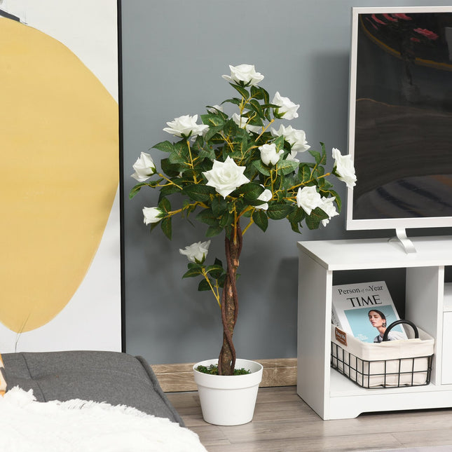 Velký umělý růžový stromek 90 cm v květináči pro dekoraci domova