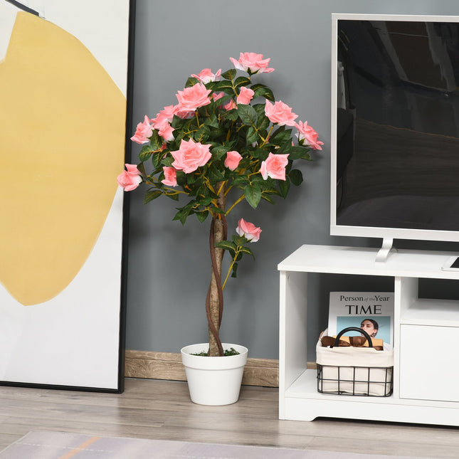 Umělá růže v cementovém květináči, 90cm, růžová