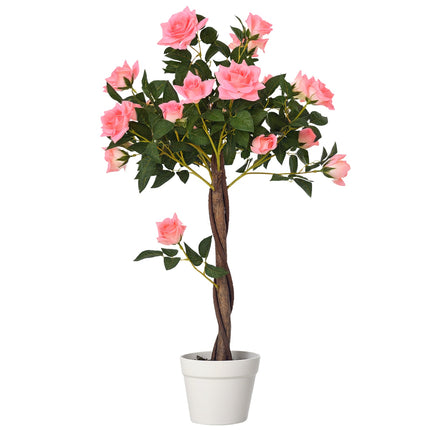 Umělá růže v cementovém květináči, 90cm, růžová