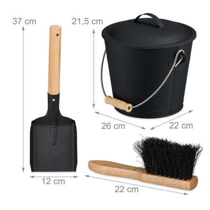 Kbelík na popel s víkem, lopatkou a smetáčkem, 4.5L