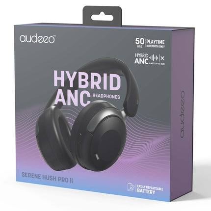 Audeeo Serene Hush Pro II Hybrid ANC Over-Ear Headphones, Bluetooth 6.0, Black