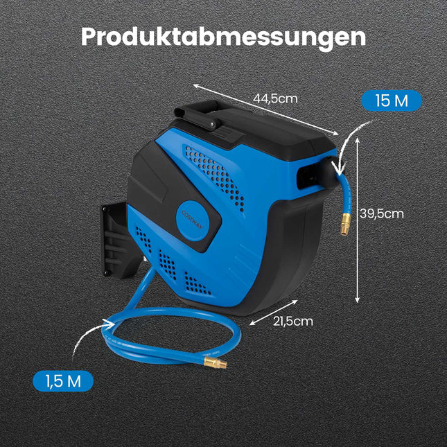 Automatický naviják vzduchové hadice, 15m + 1.5m, sada pro montáž na zeď