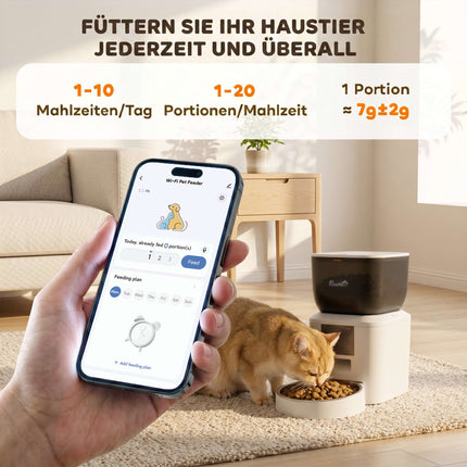 Automatické krmítko pro kočky, 4L, ovládání aplikací přes WiFi, hlasový vzkaz