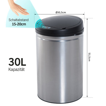 Automatický senzorový odpadkový koš 30L – nerez, kulatý