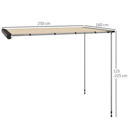 Zatahovací markýza 1,6x2,5 m, khaki, voděodpudivá střecha