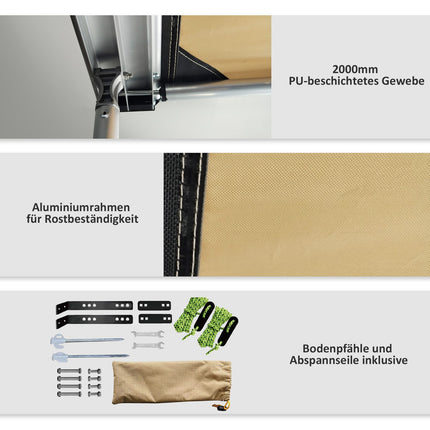 Zatahovací markýza 1,6x2,5 m, khaki, voděodpudivá střecha