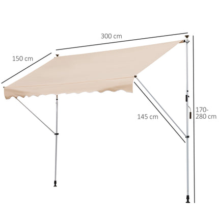 Nastavitelná kloubová markýza z hliníku, 300 x 150 cm, béžová
