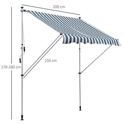 Adjustable Green & White Aluminum Balcony Awning 200x150 cm