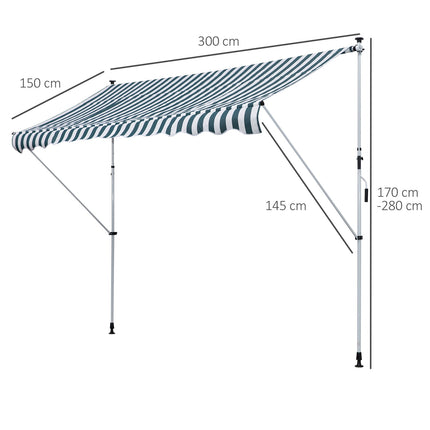 Nastavitelná skládací markýza, hliníková ochrana proti slunci, 300x150 cm