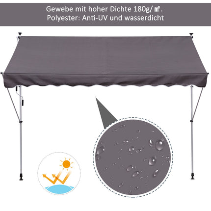Folding arm awning, Height adjustable, Grey, 200x150 cm