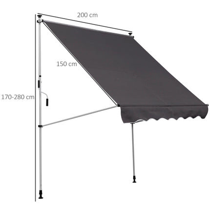 Folding arm awning, Height adjustable, Grey, 200x150 cm