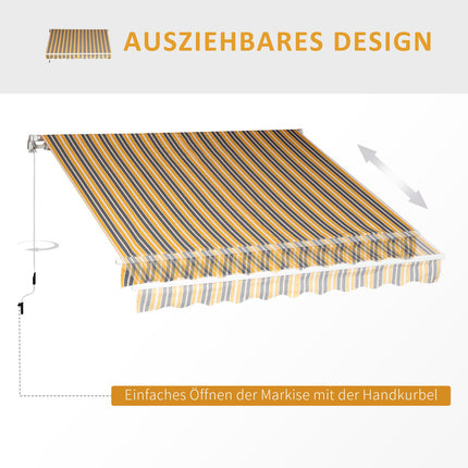 Balkonová skládací markýza, ruční klika, 3x2.5m, žlutá/šedá
