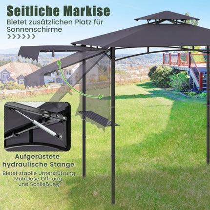 Pavilon ke grilu s boční markýzou, dvojitá střecha, šedá, 318x153x250cm