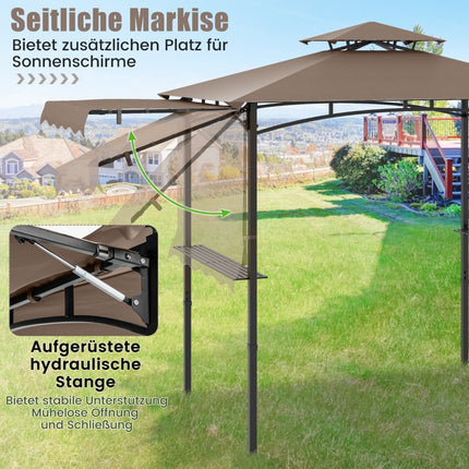 Pavilon ke grilu s boční markýzou a dvojitou střechou, hnědá
