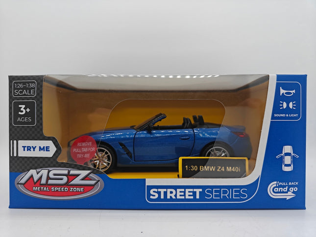 BMW Z4 M40i kovový model, měřítko 1:30, sběratelský automobil
