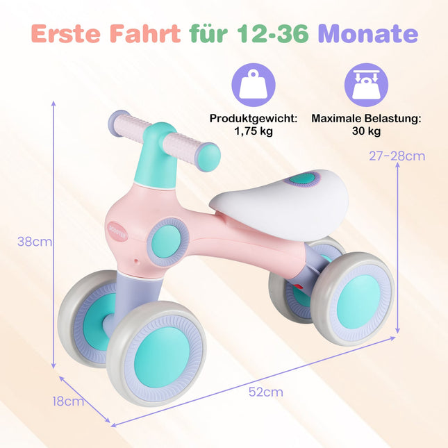 Dětské odrážedlo, nastavitelné sedlo, 4 tichá kolečka, růžová