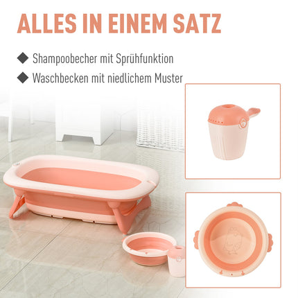 Skládací dětská vanička s umyvadlem a hrnečkem, plast, růžová