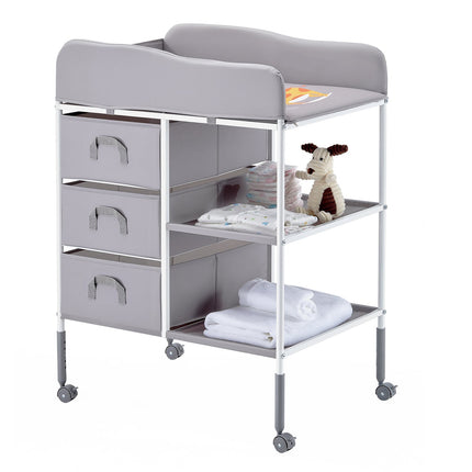 Baby Changing Table, Adjustable Height, 3 Drawers, Gray