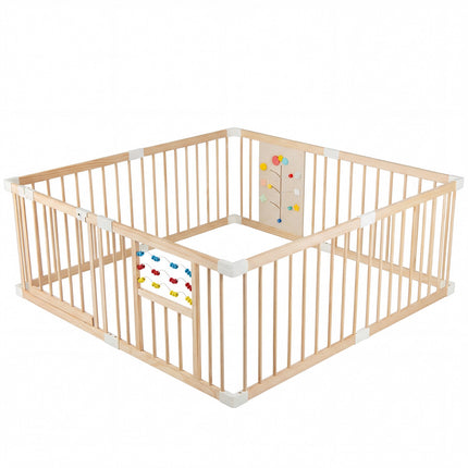 Baby Playpen, Pine Wood, 8 Panels, 160 x 160 cm, Foldable