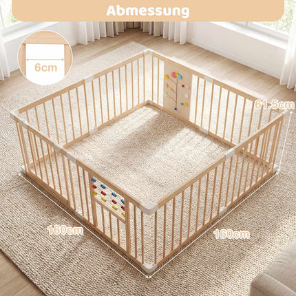 Baby Playpen, Pine Wood, 8 Panels, 160 x 160 cm, Foldable