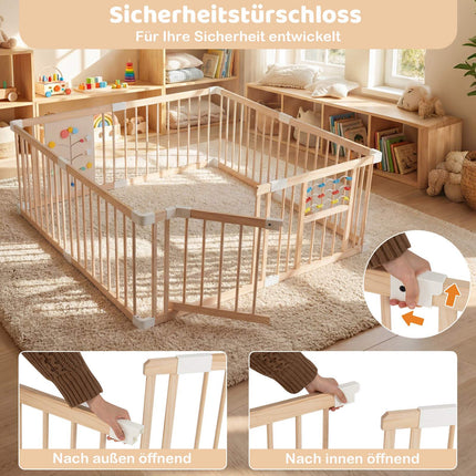 Baby Playpen, Pine Wood, 8 Panels, 160 x 160 cm, Foldable