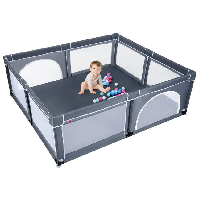 Baby Playpen with 50 Balls, Zipper Door, Dark Gray