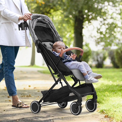 Baby Stroller, 95-175 Recline, One-Hand Fold, Dark Grey
