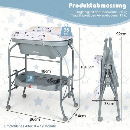 Přebalovací pult s vaničkou, přenosný s PVC potahem, šedá