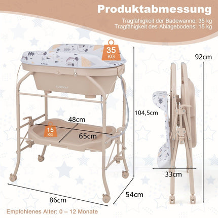 Přebalovací pult s vaničkou, přenosný s PVC podložkou, 86 x 50 x 100 cm, béžová