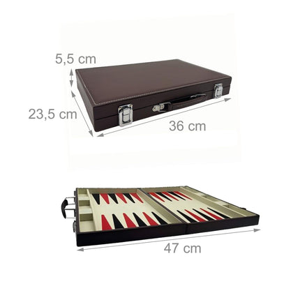 Sada backgammon s koženým povrchem a pouzdrem