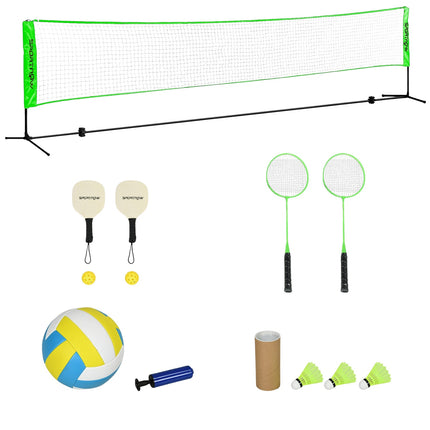 Badmintonová a volejbalová sada se sítí, košíčky a 4 raketami