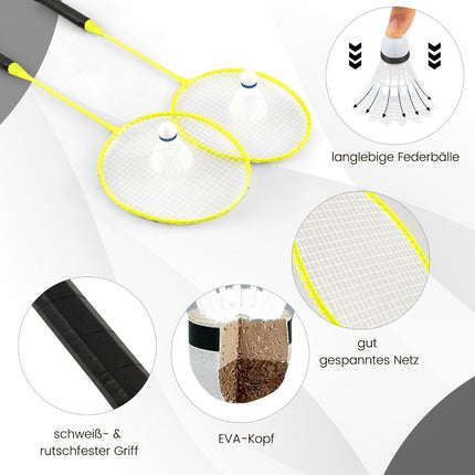 Badmintonnetstandaard, draagbaar shuttlecockspel met rackets, complete badmintonset zwart