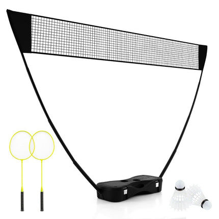 Badmintonnetstandaard, draagbaar shuttlecockspel met rackets, complete badmintonset zwart
