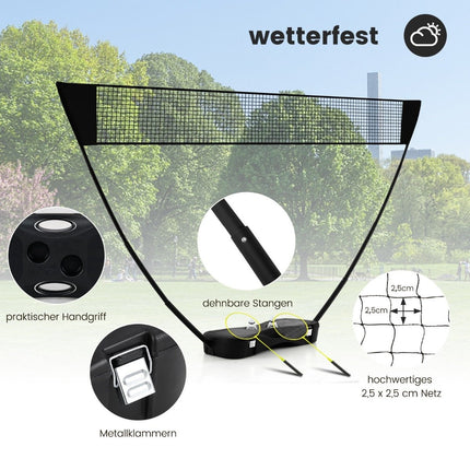 Badmintonnetstandaard, draagbaar shuttlecockspel met rackets, complete badmintonset zwart