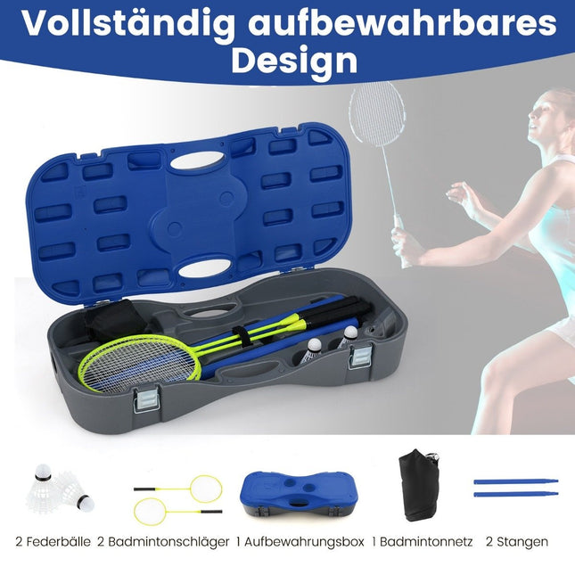 Badminton net stand portable shuttlecock game with rackets complete badminton set blue