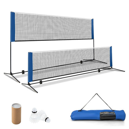 Badmintonová síť se stojanem, výškově nastavitelná, se 2 košíčky a taškou 420 x 102 x 89-155 cm