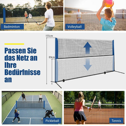 Badmintonová síť se stojanem, výškově nastavitelná, se 2 košíčky a taškou 420 x 102 x 89-155 cm
